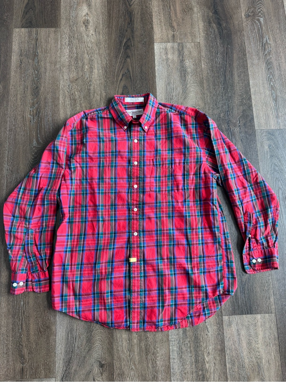 John Ashford Men's Red Plaid Cotton Button-Down Shirt Size Large